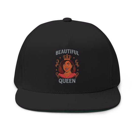 Beautiful Queen Flat Bill Cap - Embroidered Snapback Hat for Women, Perfect Gift for Birthdays, Crowned Fashion Statement, Hip Hop Headwear